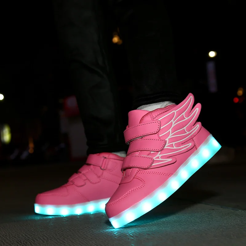 2018 Fashion Pink USB Charging Led Children Shoes With Light Up Kids Casual Boys&ampGirls Luminous Sneakers Glowing Shoe Hook&ampLoop |