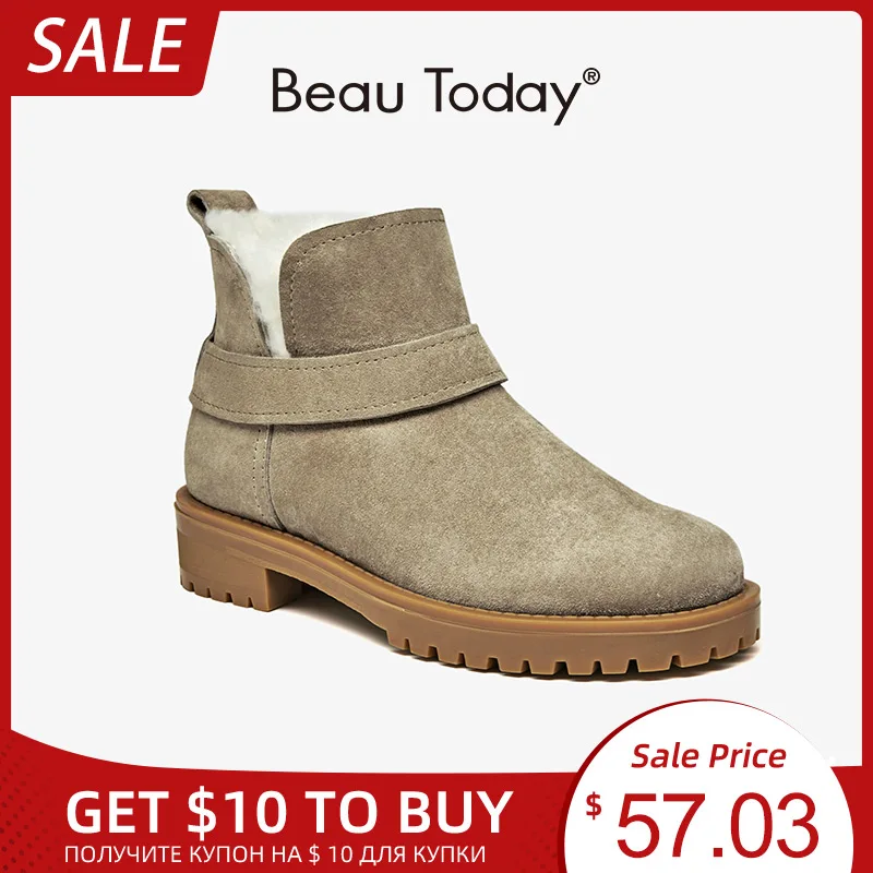Женские зимние ботинки BeauToday из натуральной кожи с круглым носком на платформе