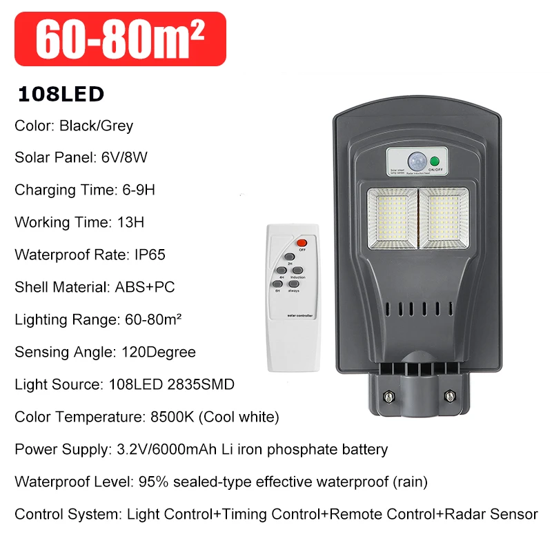 

New Led Solar Street Light Waterproof IP65 Outdoor Lighting 300W 600W 900W Rador Motion Wall Light with RC for Garden Yard Plaza