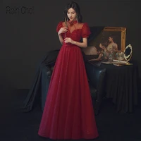 short sleeves evening dress 2022 tulle party gown long evening dress robe de soiree