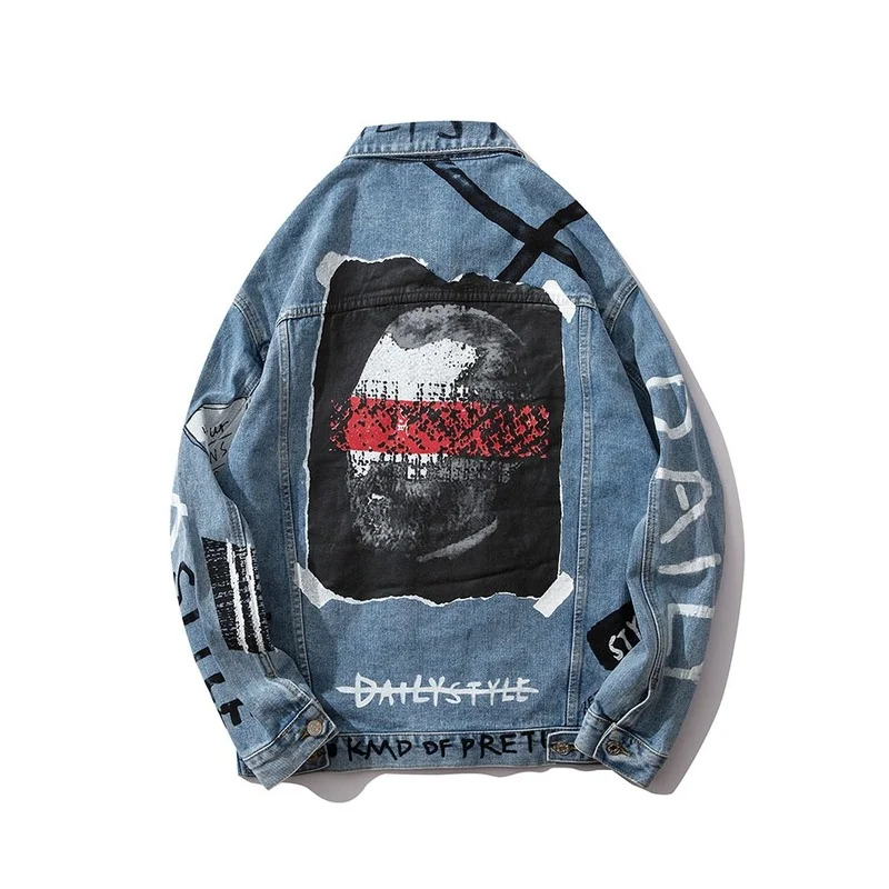 

Mens Jeans Jacket Oversize Hip Hop Blue Jaqueta Masculino Denim Coat Chaqueta Hombre Bomber Jacket