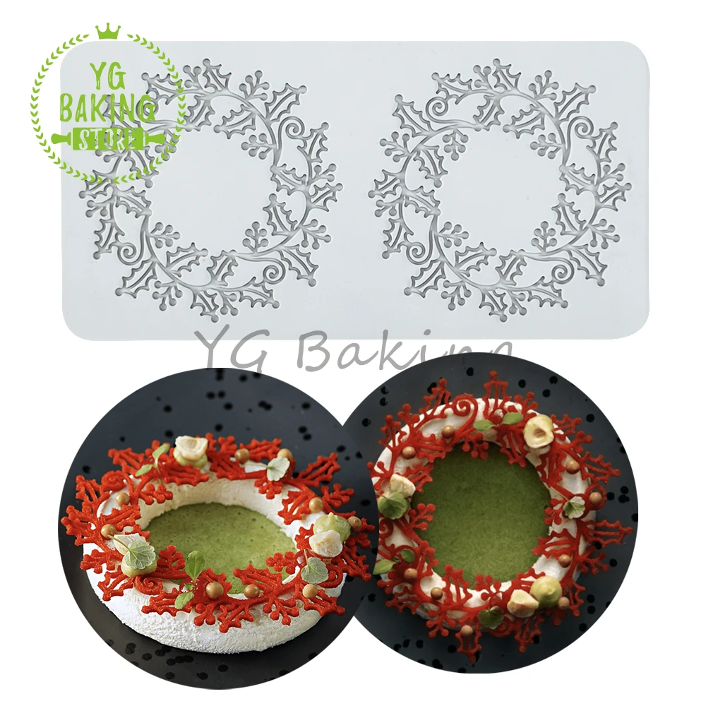 

Dorica 2 Cavities Christmas Wreath Impression Cake Lace Mat Fondant Cake Silicone Mold Kitchen Accessories Bakeware