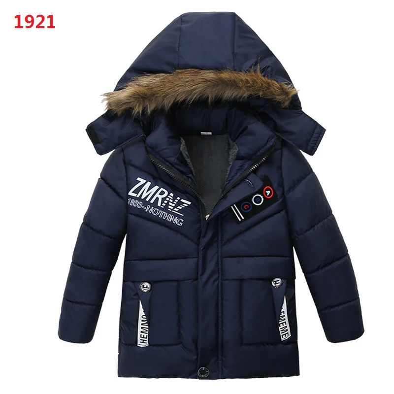 Royal blue Одежда для детей от 3 до 6 лет Детское пальто Зимняя теплая куртка с буквенным принтом хлопковая куртка с капюшоном для мальчиков - Цвет: Royal blue
