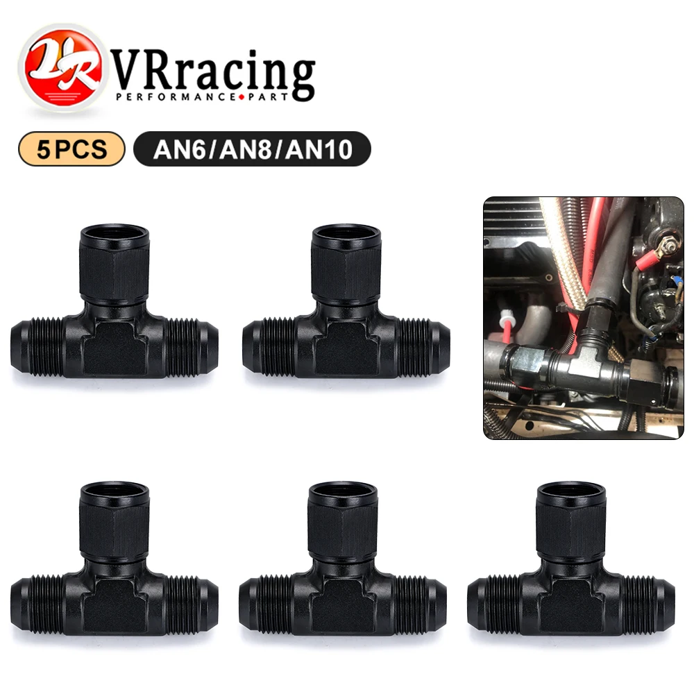 

Aluminum Flare Tee Fitting AN6 AN8 AN10 Female To Male Tee On Side Thread Fitting Adapter Black 5 Pack