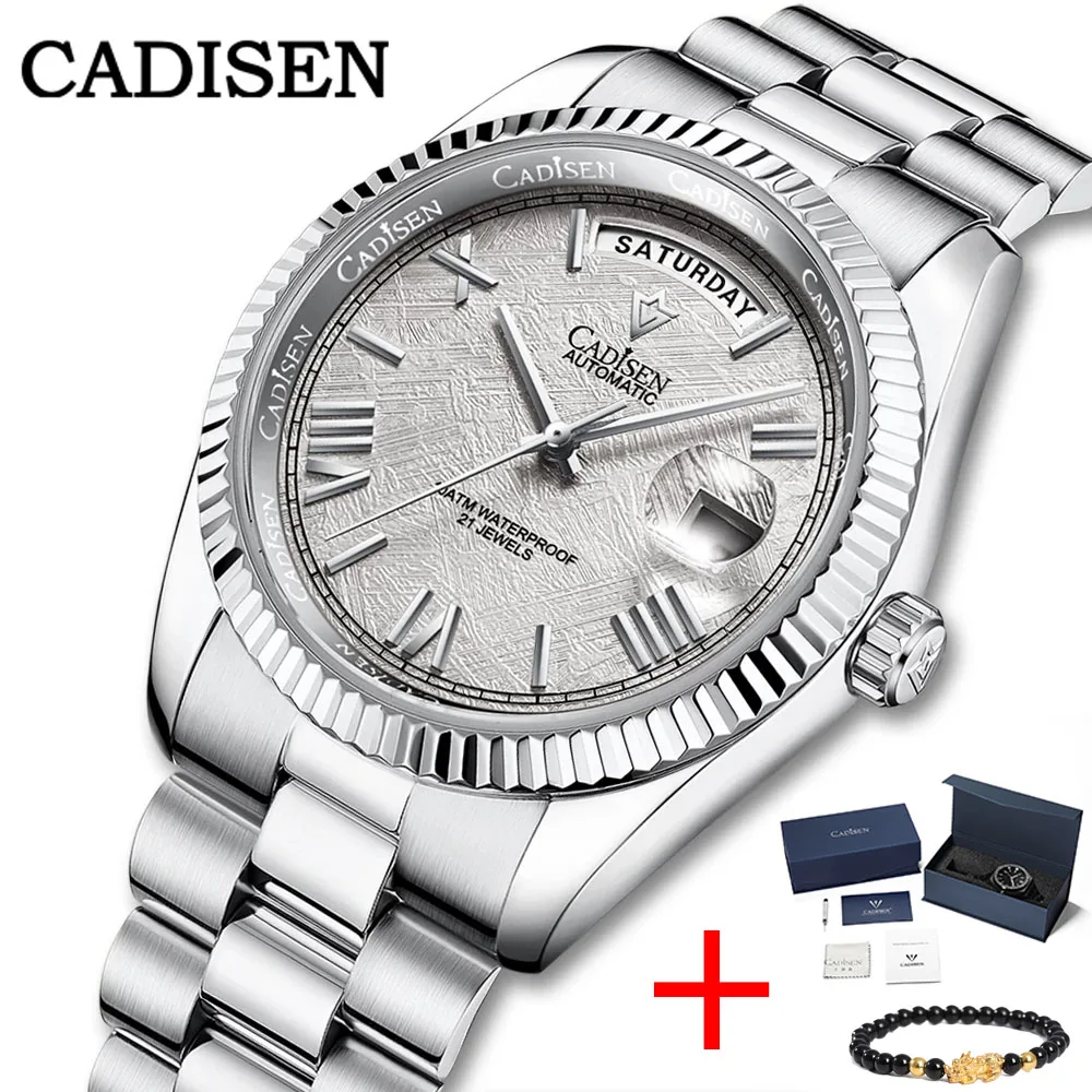 

CADISEN 2021 Design New Meteorite Dial Waterproof 100M Men watch Business Stainless Steel Sapphire Clock Mans Mechanical Watches