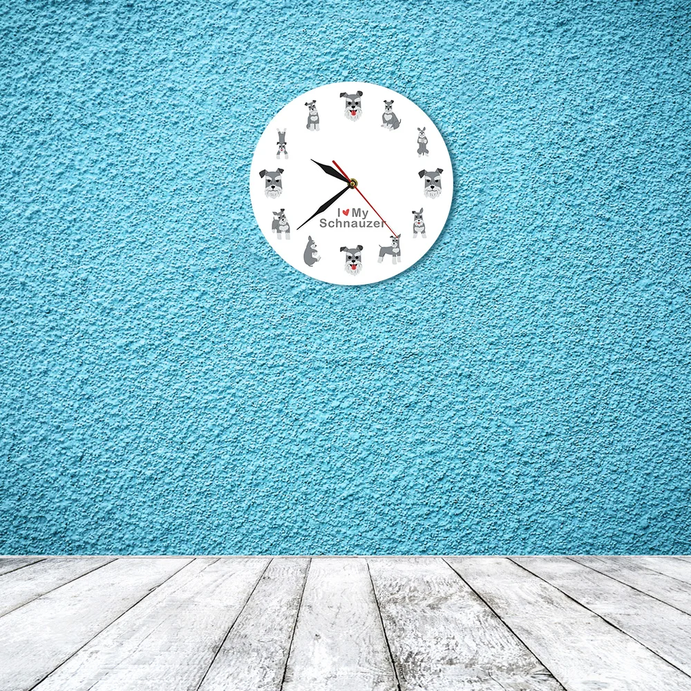 Schnauzer собака знакового силуэта Очаровательная яркие настенные часы подарок для