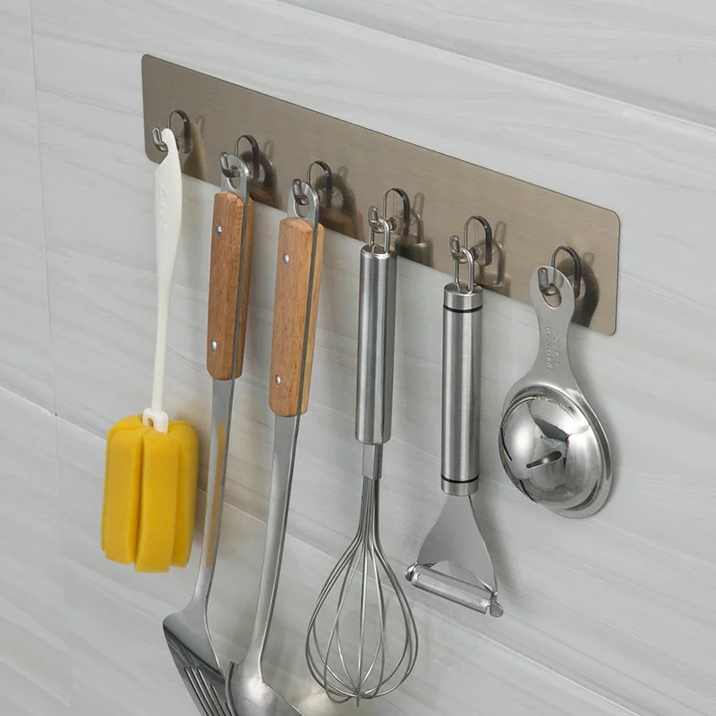 

Creative Hook Non-perforating Clothes Hat Kitchen Bathroom Wall Strong Hook Storage Rack 6 hooks 1pc