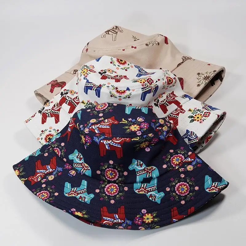 

Cotton Animal Horse Print Bucket Hat Fisherman Hat Outdoor Travel Hat Sun Cap Hats for Men and Women 425