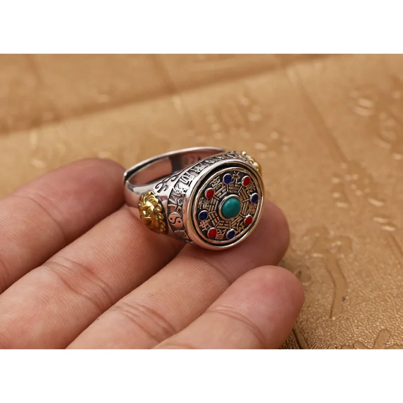 Подлинное солидное мужское серебряное кольцо s925 в стиле ретро античное для