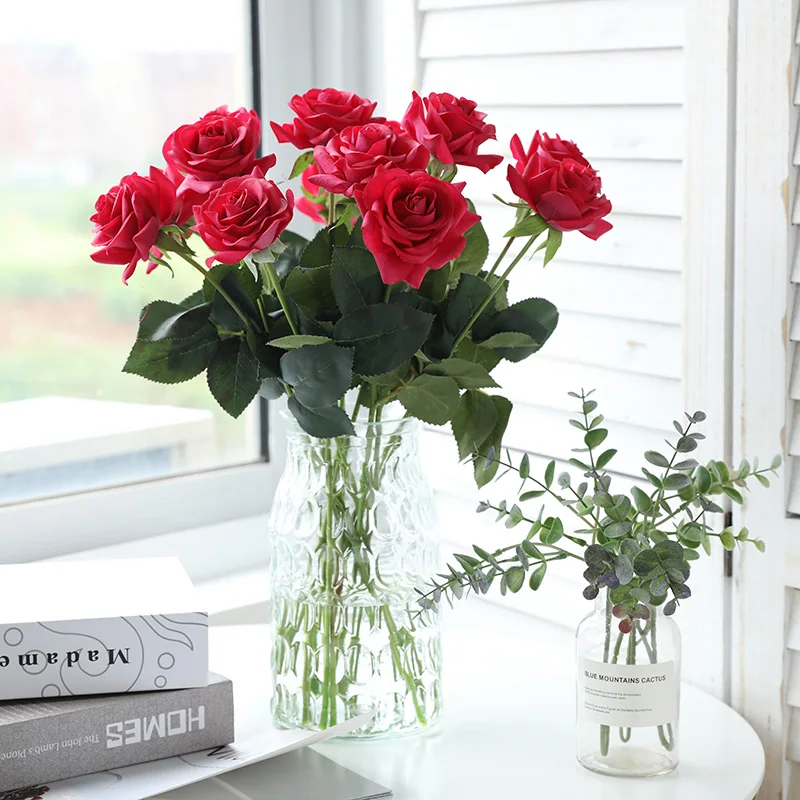 rose red 11 голов настоящие латексные цветы искусственные розы Букет Флорес искусственные для свадебного украшения вечерние украшения для дома - Цвет: rose red