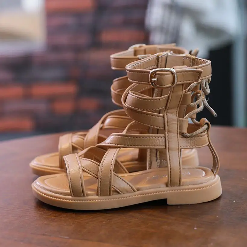 Сандалии гладиаторы для девочек модные босоножки в римском стиле высокие
