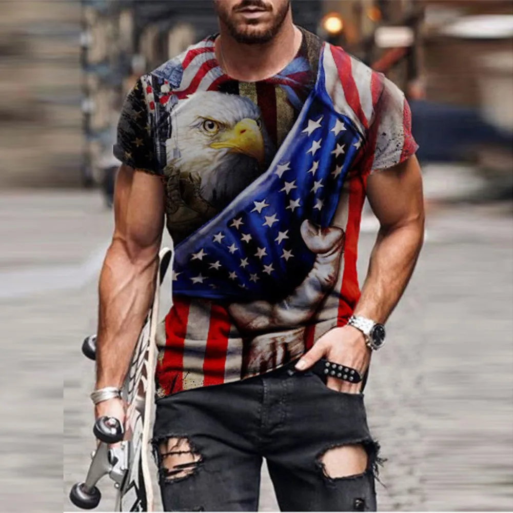 

2021 Men Flag Casual Sport 3D Graphic T-Shirt Tops Round Neck Short Sleeve Blouse Summer Shirt Trendy Men's T-shirt