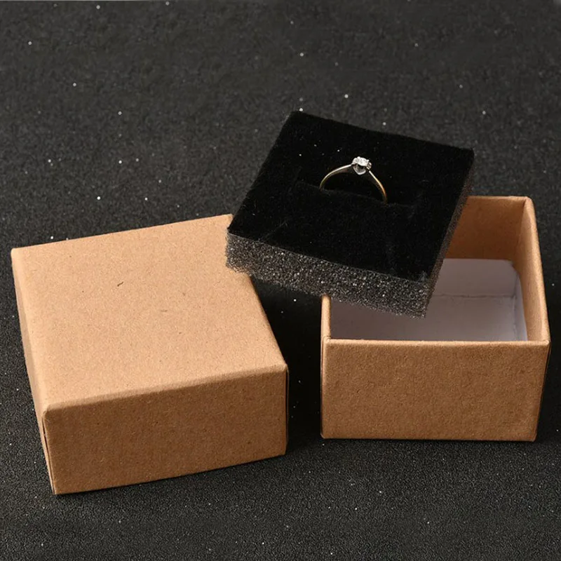 

Square Kraft Paper Box For Jewelry 60pcs/lot jewelry organizer box Engagement Ring For Earrings 5.5x5.5x3.7cm Gift Box