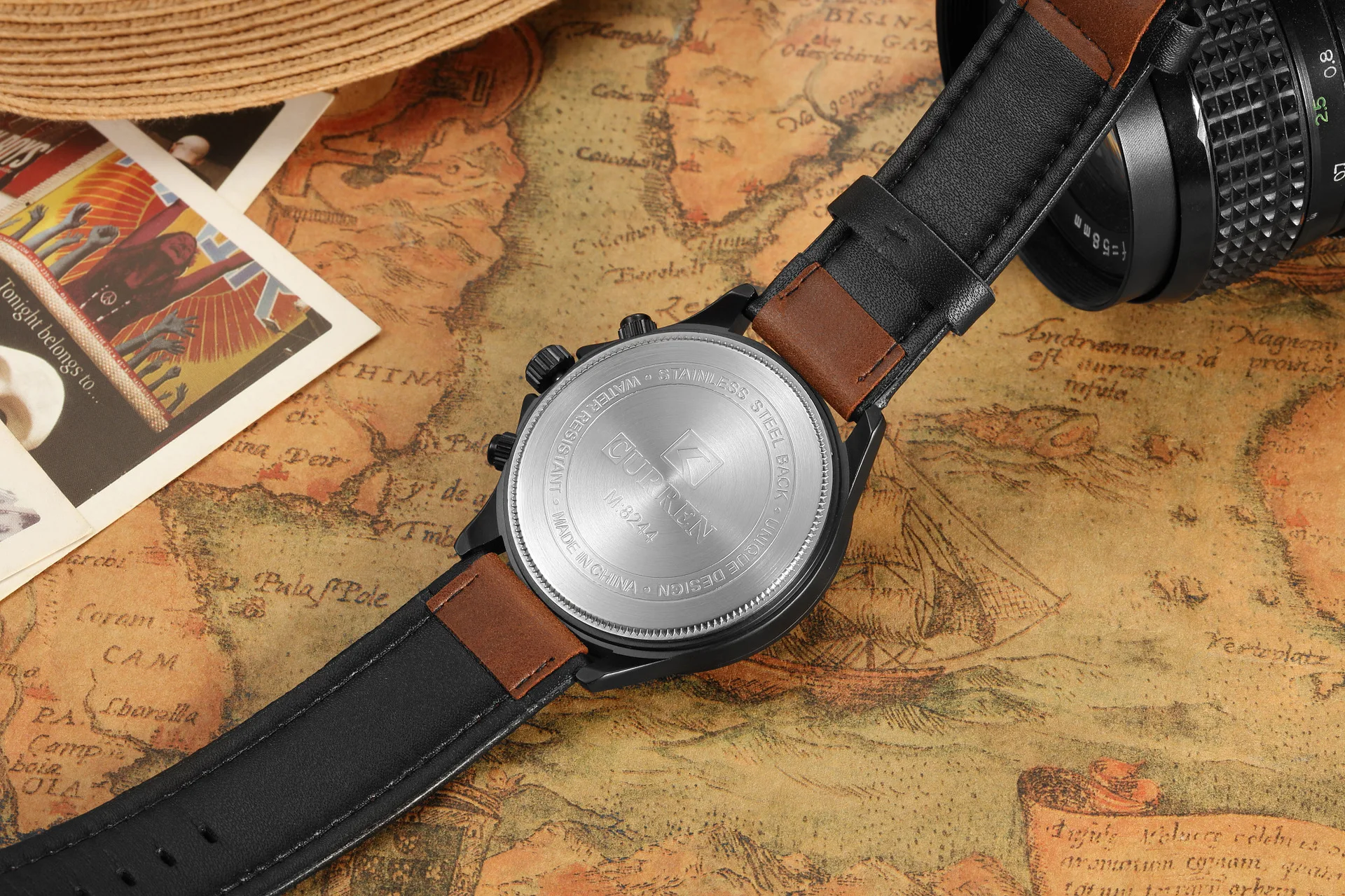 

CURREN 8244 New Men's Watch Fashion Chronograph Sports Wristwatch Casual Military Quartz Date Male Clock Leather Strap Watches