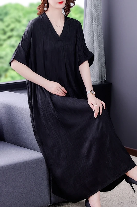 

COIGARSAM 4XL Plus Size Polka Dot Women dress New Summer Dresses Black 1190