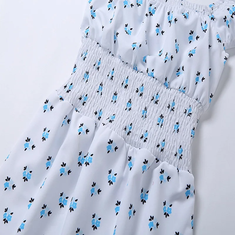 

Dress Summer Sexy Floral Pattern 2020 Beach Casual Holiday Dresses Women Simple Vintage Ladies Mini Pleated Square Collar Dress