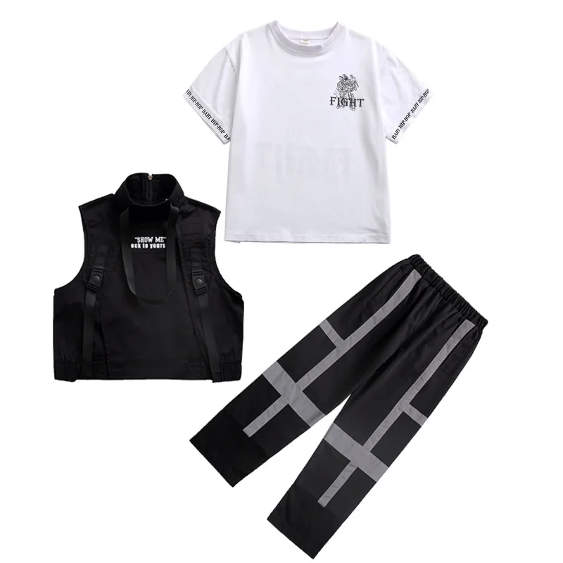 

Children Hip Hop Clothing White T Shirt Top High Neck Vest Loose Casual Pants for Girl Boy Jazz Dance Costume Clothes Streetwear