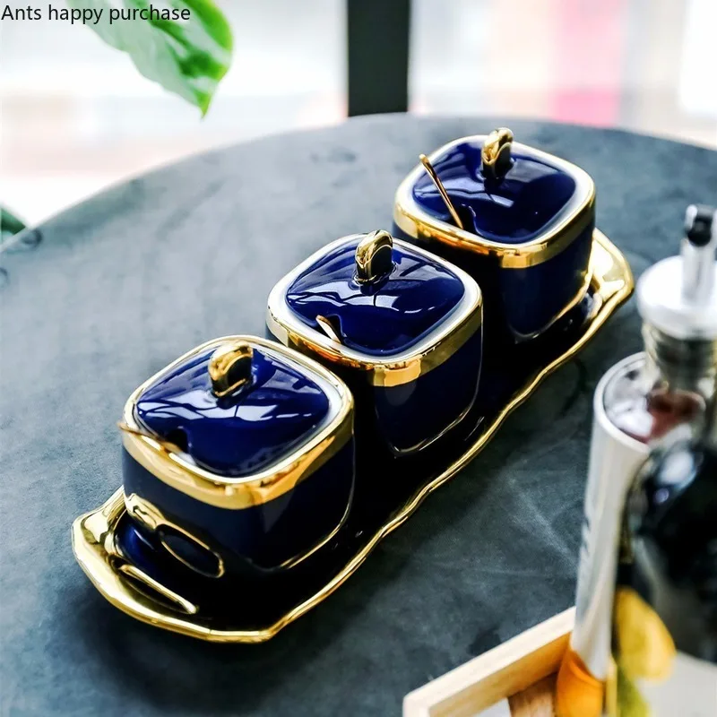 Керамическая сахарница индиго в скандинавском стиле шейкер для соли банки