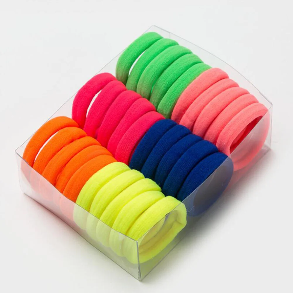 

30Pcs Women Girls High Elasticity 4cm Medium Thick Rolled Towel Hair Rope Candy Solid Color Rubber Band Ring Ponytail Holder
