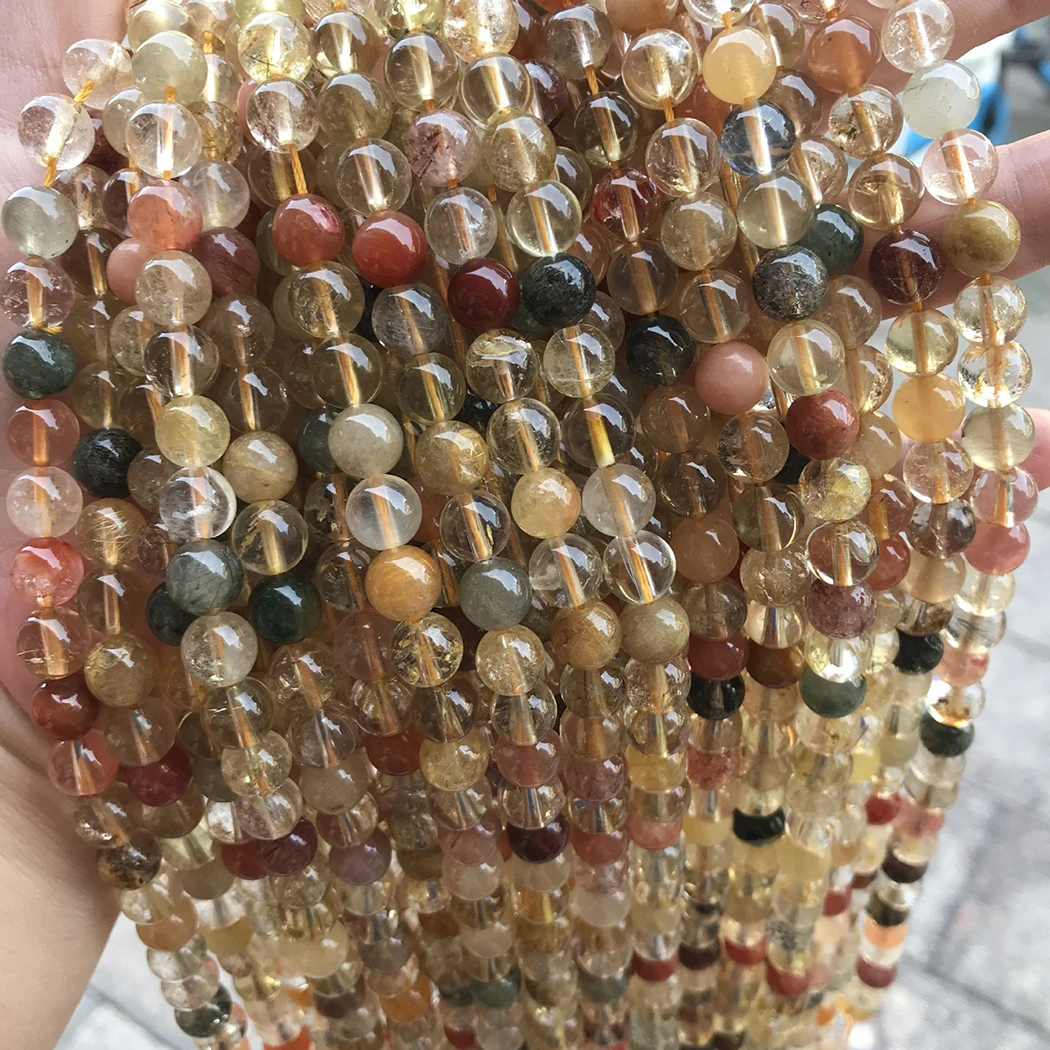 Натуральный рутилированный Кварц 4-12 мм круглые бусины из драгоценного камня для