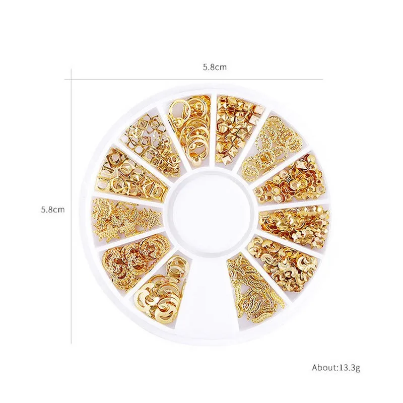 1 Wheel Gold Nail Art Decorations Studs Accesoires Nails Design Jewelry Manicure Metal Charms 3D Strass Ongles Supplies W03 | Красота и