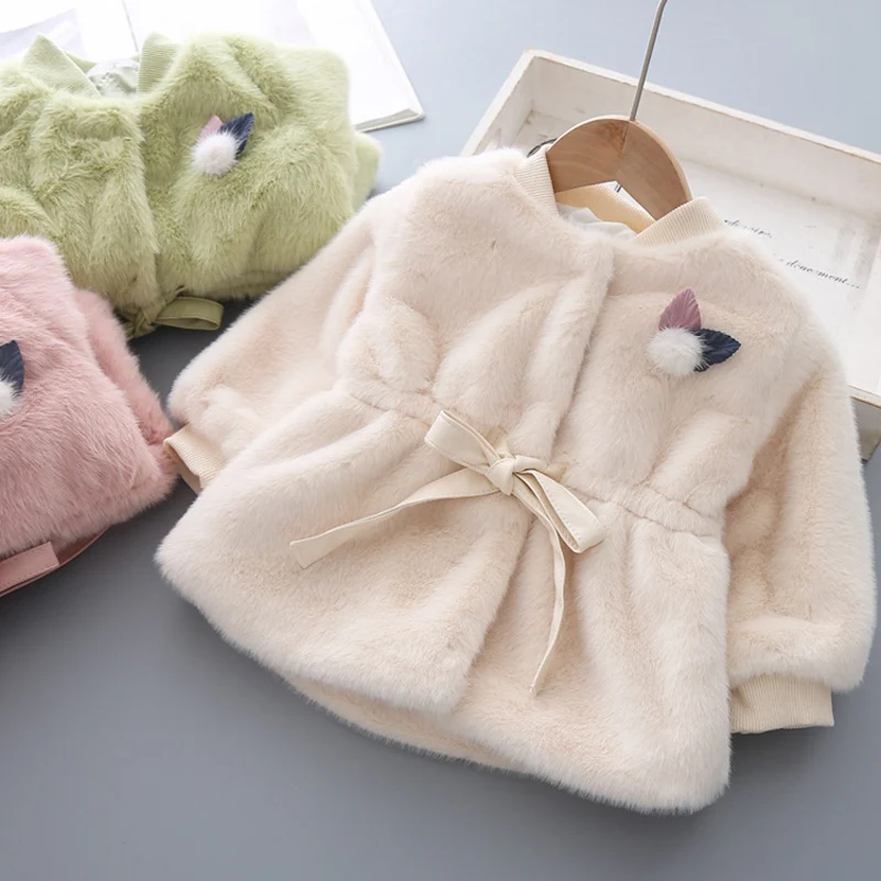 

Toddler Girls children's clothing outerwear long fall winter girls kids solid faux fur warm cardigan baby outfit jackets coats