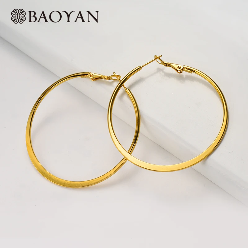 Большие серьги кольца Baoyan оптом простые большие круглые из нержавеющей стали