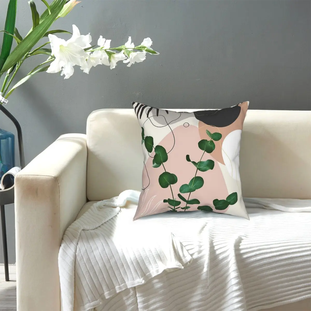 

Eucalyptus Fan Palm Finesse tropical Printing Polyester Cushion Cover Decoration Throw Pillow Case Cover Home Square 40X40cm