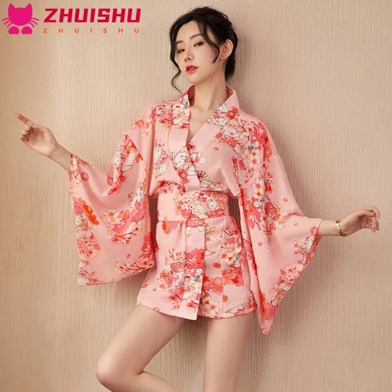 

ZHUISHU нижнее белье, японская женская форма с якорем, женское сексуальное кимоно с глубоким v-образным вырезом, для ночного клуба, страсти