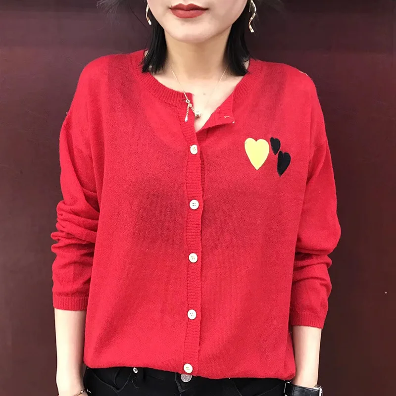 Женский однобортный Кардиган с круглым вырезом повседневный тонкий вязаный