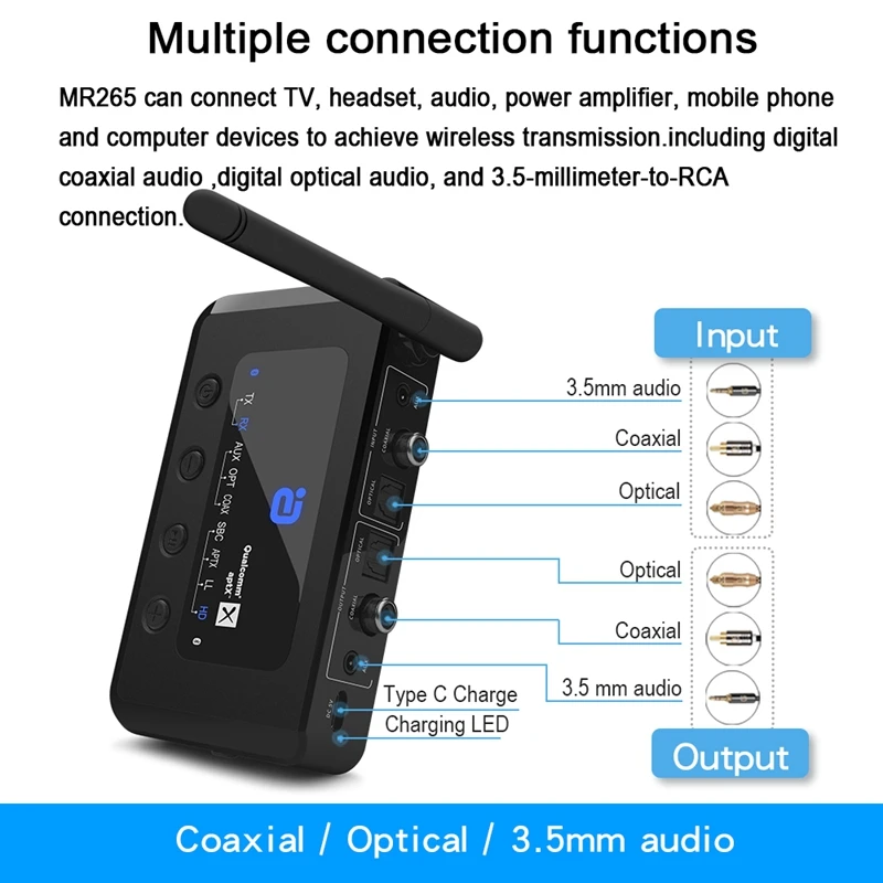 MR265 Bluetooth 5 0 HD аудио приемник передатчик AptX LL /HD 2-в-1 адаптер для ТВ оптический
