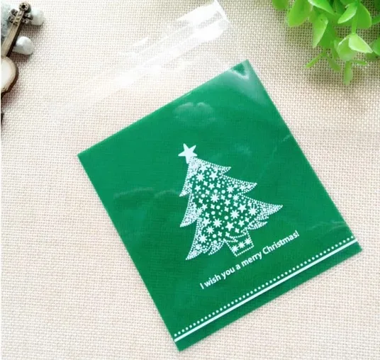 100pcs Рождество Санта Снег торт, печенье, сладости сладкие вечерние Пластиковые Конфеты мешочек для печенья подарочные пакеты подарочные целлофановые пакеты - Цвет: 100pcs