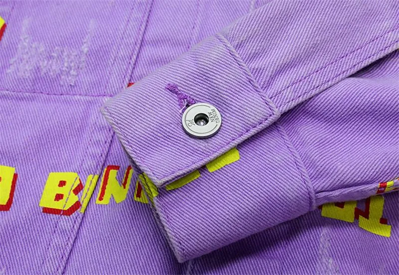 

KIMSERE Men's Fashion Printed Hip Hop Jean Jackets Hi Street Painted Denim Trucker Jacket Outerwear For Male Purple Size M-XXXL