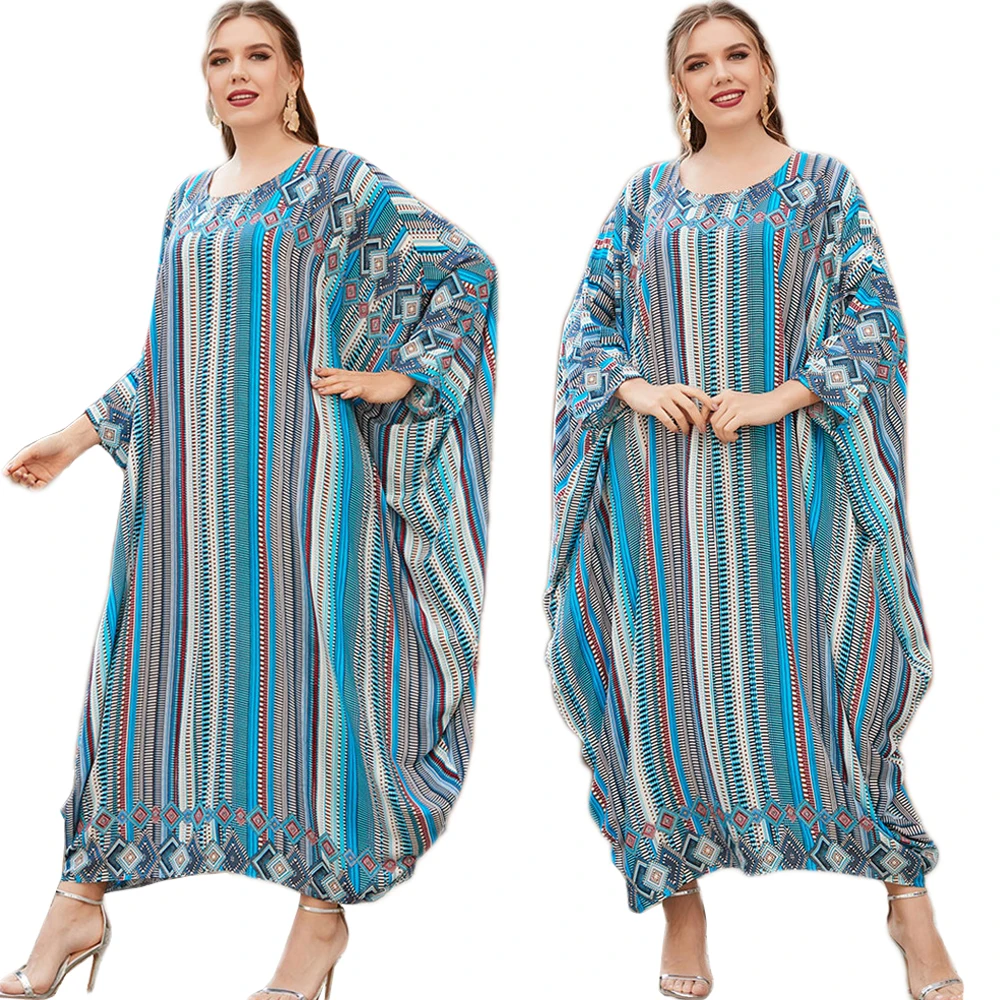 

В этническом стиле в полоску абайя Свободный Повседневный костюм, накидка, Восточный халат длинное платье для женщин с рукавами «летучая мы...