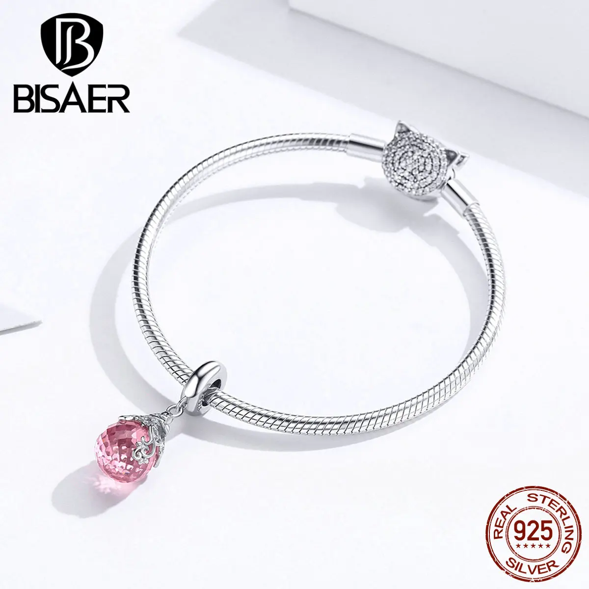 BISAER, 925 пробы, серебро, Волшебная бутылка, бусины, подвеска, розовый циркон, бутылки, амулеты, подходят для браслетов, серебро, 925, EFC101