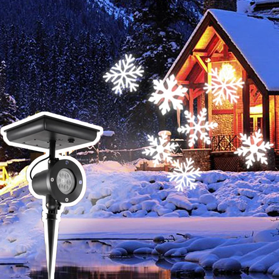 

Уличная лампа-проектор со снежинками на солнечной батарее, лазерный проектор снега, прожектор для газона, водонепроницаемый настенный деко...