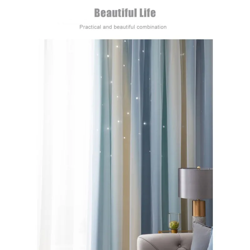 

Star Curtains Double Shading Gradual Curtains Living Room Hollow-Out Hangings Cloth For Bedroom Shade Heat Insulation Curtain