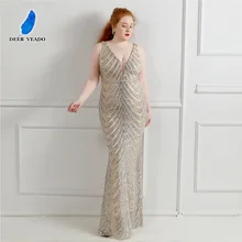 Deerveado plus size vestidos de noite longo sexy profundo decote em v lantejoulas sereia vestido formal vestido de festa robe de soiree k16563 (3)