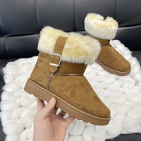 platform snow boots women 2021 winter flats ankle fur warm shoes plush fashion designer cozy non slip goth casual boots mujer