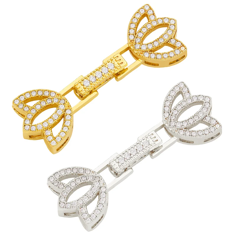 

OCESRIO Copper Long Lotus Bracelet Connector Bars 18k Gold Plated Cubic Zirconia Accessories for Jewelry cnta022