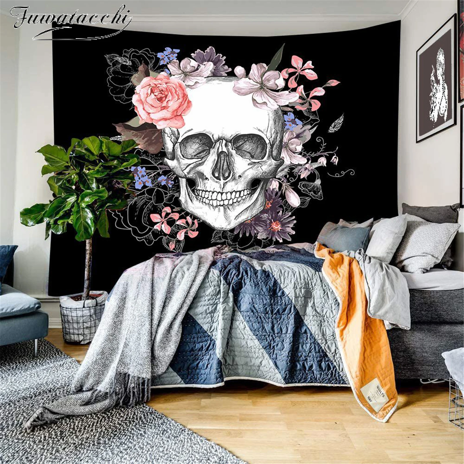 

2021 Home Decor Polyester Fabric Color Skull Head Tapestry Wall Hanging Throw Carpet Bohemian Abstract Sugar Skull Wall Tapestry