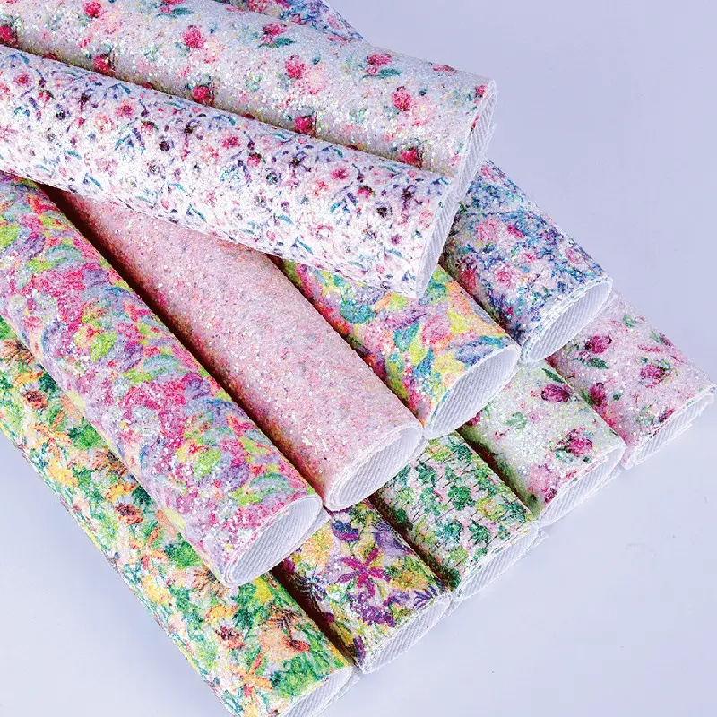 

A4 20*30cm Green Plants Thick Glitter Faux Leather Fabric for Bows Synthetic Leather DIY Hair Bows Sewing Bags Shoes Materials