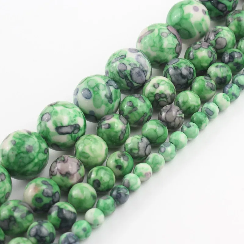 

Натуральный камень зеленый пятнистый дождь цветок камень яшма Круглые бусины для самостоятельного изготовления ювелирных изделий ожерель...