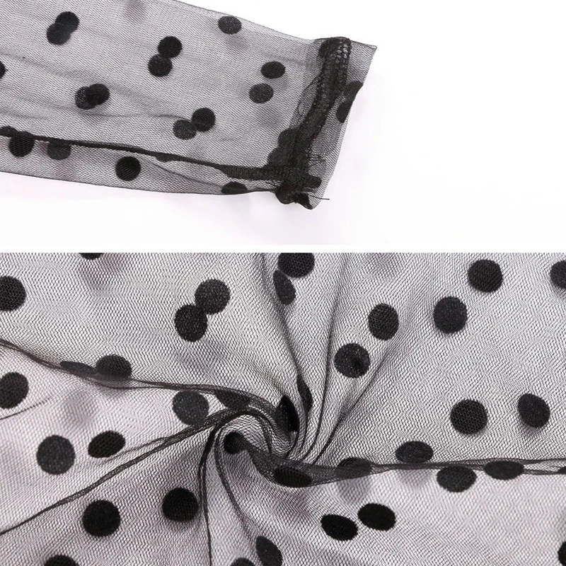 

Hirigin New See Blouses Women Chiffon Mesh Top Fashion See Through Dot Blouse Long Sleeve Women Outfits Sexy Outwear