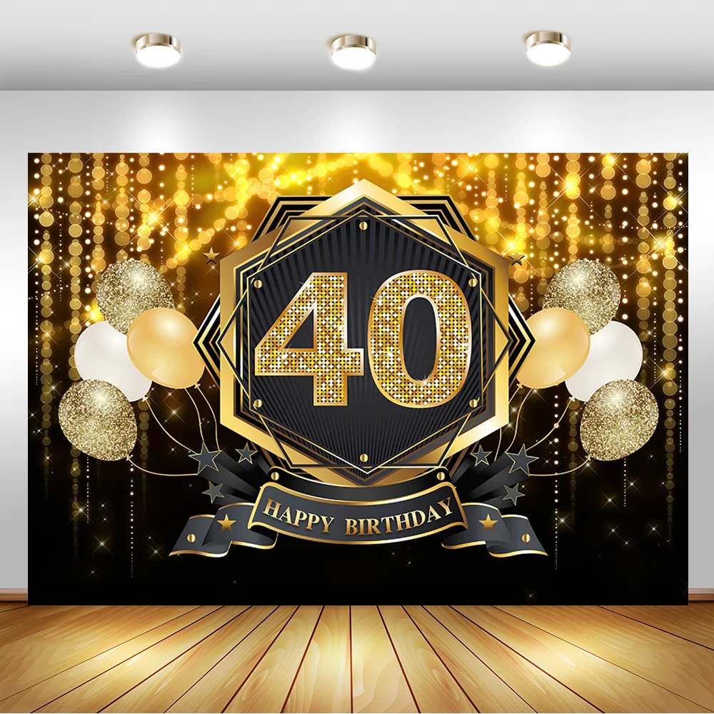 Фон для фотосъемки с 40 го дня рождения золотой вспышкой Bokeh праздничные украшения