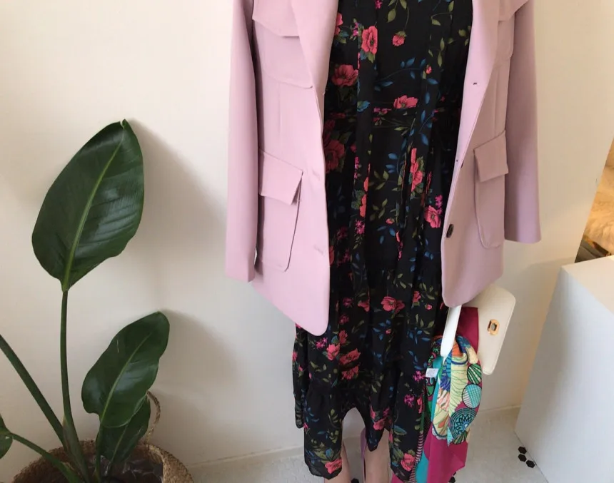 

2020 Spring Korean Printed Long Dress Women Full Sleeve V-neck Elastic Waist Lace Patchwork Vintage Fashion Elegant Vestidos