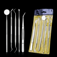 5 pcsset dentist tool stainless steel teeth clean tweezer scraper scaler mirror dental probe dental hygiene oral care e