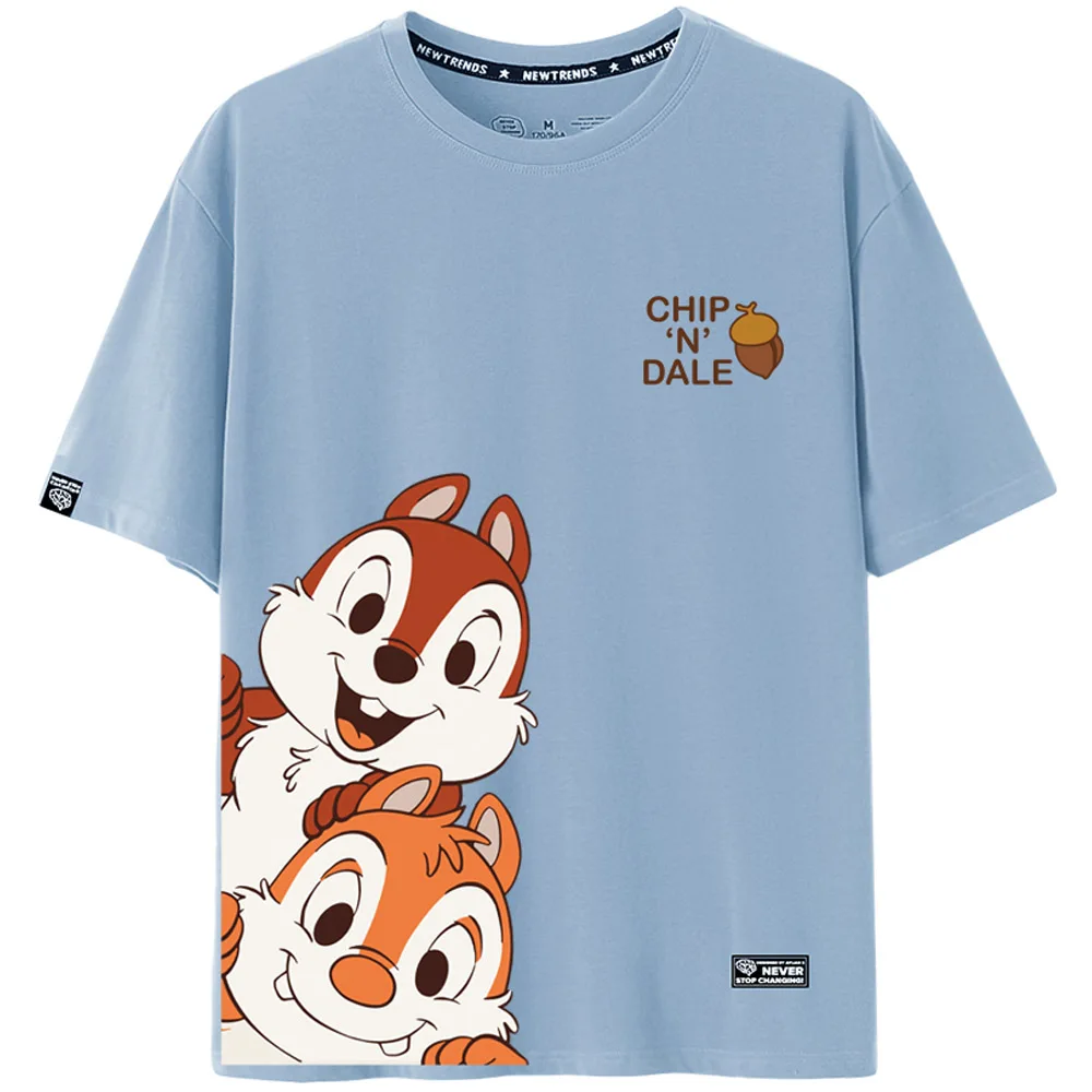 

Disney O-neck Women T-shirt Unisex Couples Cotton Tee Short Sleeve Tops Chic Fashion Chip 'n' Dale Chipmunk Cartoon 8 Colors JG