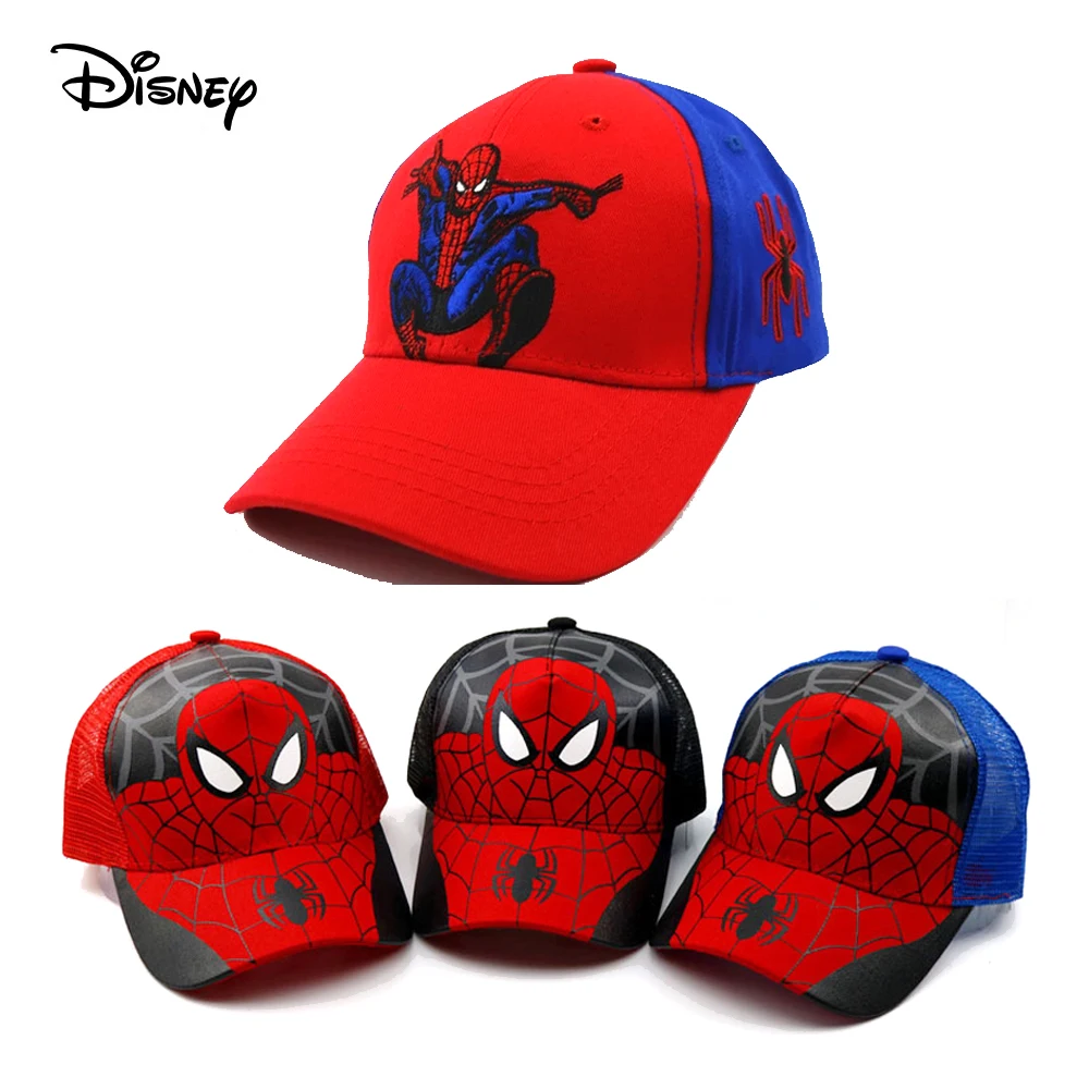 

Disney Spider Man Hat Cartoon Hip Hop Children's Baseball Hat summer sun boy girl hat flat edge adjust Cotton baseball cap