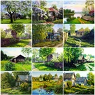 Алмазная вышивка с изображением пейзажа, квадратная 5D картина с изображением дома, вышивка крестом, стразы из бисера